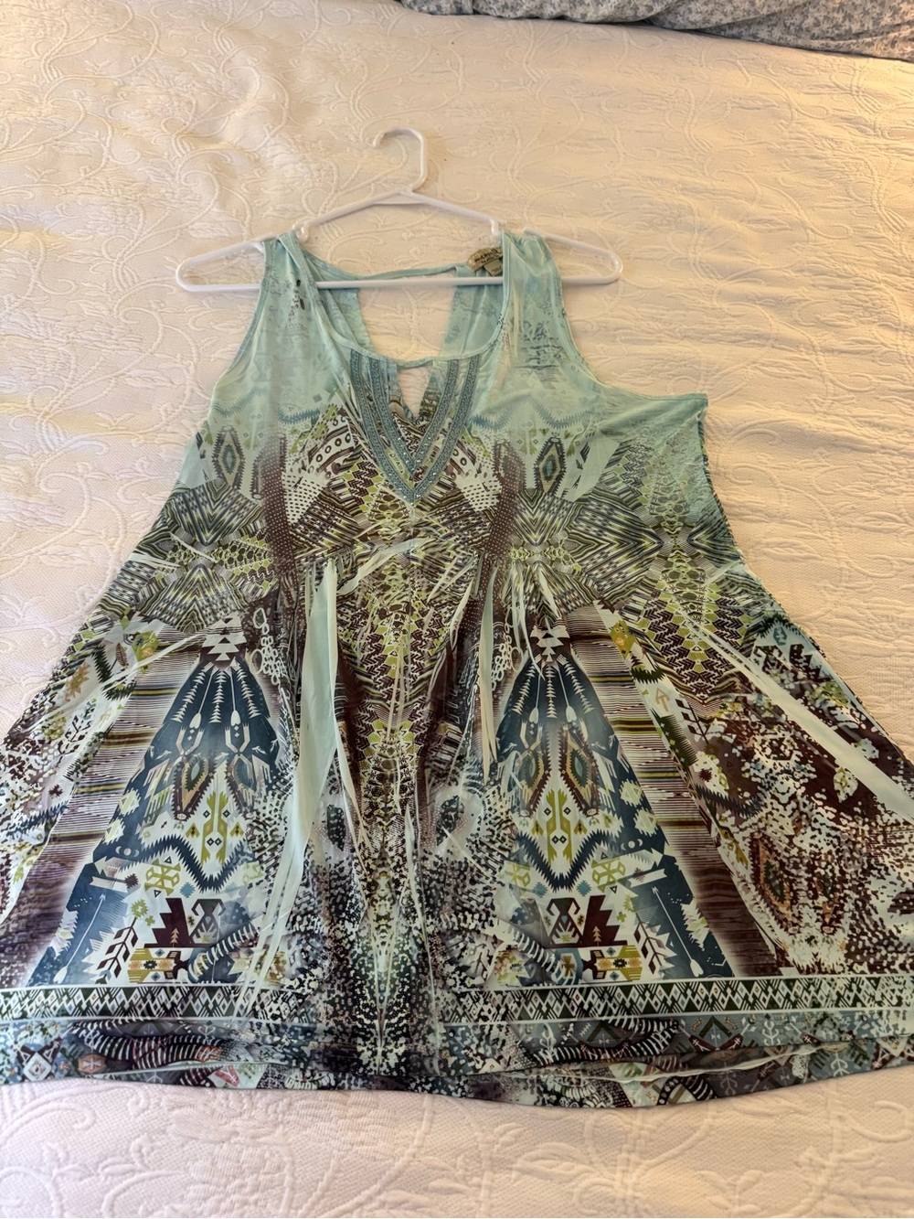 ONE WORLD Mint Multi Aztec-Print Swing Tank